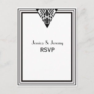 Cartão Postal De Convite Vintage Art Deco Black White Frame #1 RSVP 1