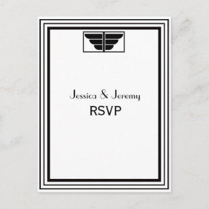 Cartão Postal De Convite Vintage Art Deco Black White Frame #2 RSVP 1