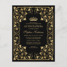 Vintage Black Glam Frame Dourado Tiara Quinceanera