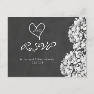 Cartão Postal De Convite Vintage Chalkboard Hydrangea Weding RSVP