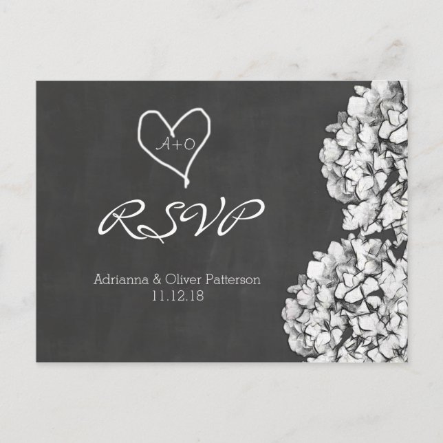 Cartão Postal De Convite Vintage Chalkboard Hydrangea Weding RSVP (Frente)