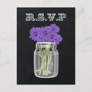Cartão Postal De Convite Vintage Chalkboard Mason Jar floral rsvp