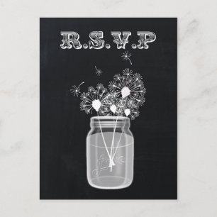 Cartão Postal De Convite Vintage Chalkboard Mason Jar floral rsvp