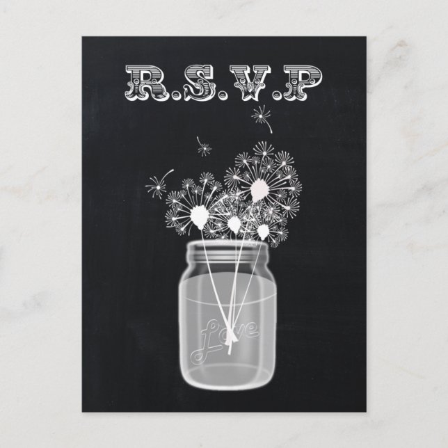 Cartão Postal De Convite Vintage Chalkboard Mason Jar floral rsvp (Frente)