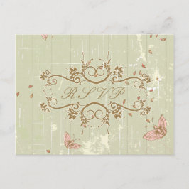 Cartão Postal De Convite Vintage country rustic creme casamento RSVP respos