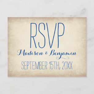 Cartão Postal De Convite Vintage Cream Blue Rustic Weding RSVP POSTCARDS