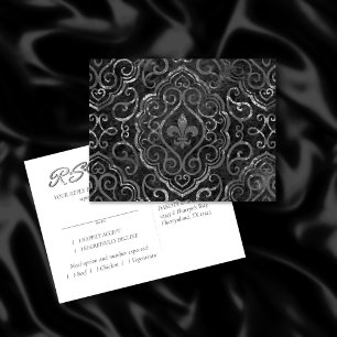 Cartão Postal De Convite Vintage Fleur de Lis Black Silver Grunge Damask