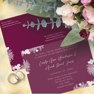 Cartão Postal De Convite Vintage Floral Posse Plum Wedding