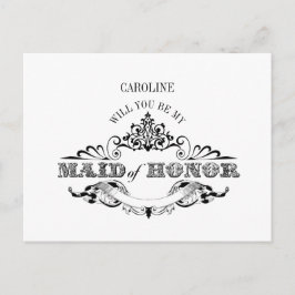 Cartão Postal De Convite Vintage Frame Be My Madrinha de casamento Card