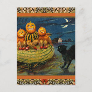 Cartão Postal De Convite Vintage Halloween Festa Negra Gato Assustador Pump