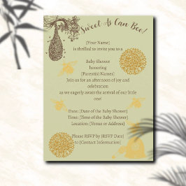 Cartão Postal De Convite Vintage Honey Bumblebee Sage Chá de fraldas