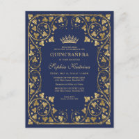 Vintage Marinho Frame Dourado Azul Tiara Quinceane