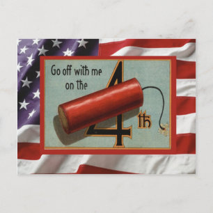 Cartão Postal De Convite Vintage o 4 de julho, celebração, foguete