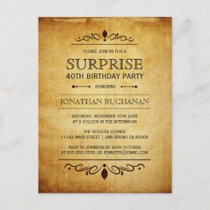 Cartão Postal De Convite Vintage Paper   Tipografia de Festa de aniversário