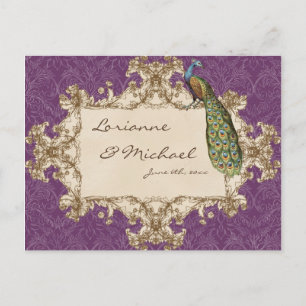 Cartão Postal De Convite Vintage Peacock & Etchings, RSVP de Cartão-Postal