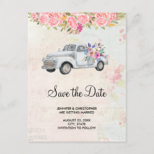 Cartão Postal De Convite Vintage Pickup Truck Rustic Weding Date