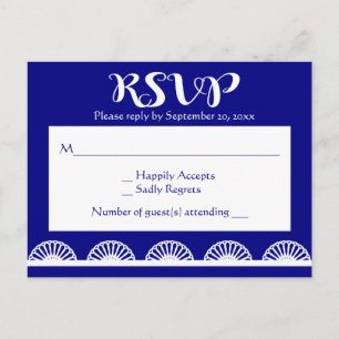 Cartão Postal De Convite Vintage RSVP Retro Lace Royal Blue Marinho - Parti