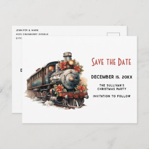 Cartão Postal De Convite Vintage Steam Train Christmas Salvar data