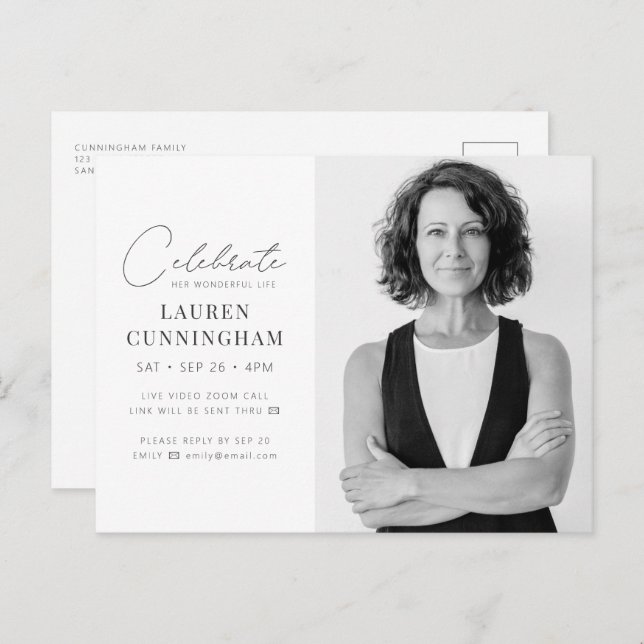 Cartão Postal De Convite Virtual Celebra Sua Vida Foto Simples Moderna (Frente/Verso)