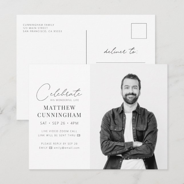 Cartão Postal De Convite Virtual Comemora Sua Foto Simples Moderna (Frente/Verso)