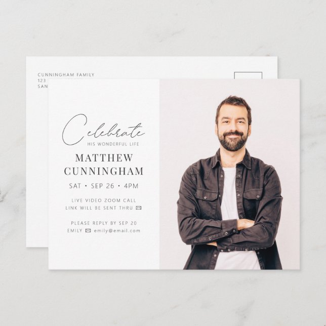 Cartão Postal De Convite Virtual Comemora Sua Foto Simples Moderna (Frente/Verso)