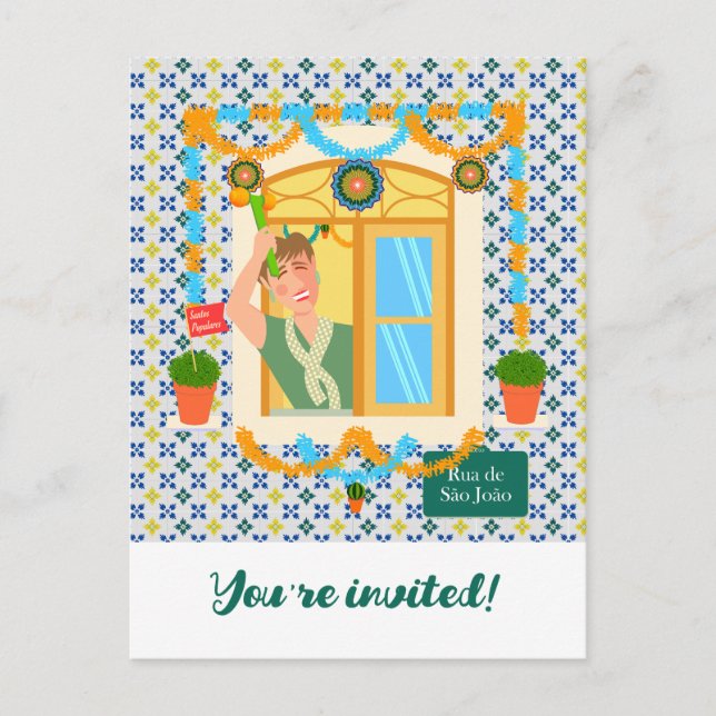 Cartão Postal De Convite Vizinho da Festa Português do santo John Português (Frente)
