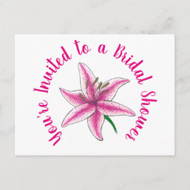 Cartão Postal De Convite Você Está Convidado Flor de Lírio Rosa Chá de Noiv