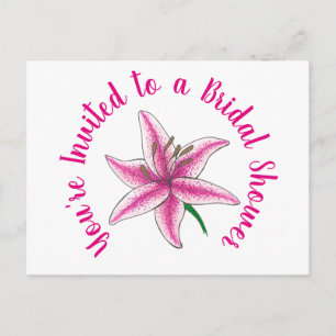 Cartão Postal De Convite Você Está Convidado Flor de Lírio Rosa Chá de Noiv