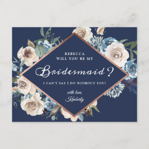 Cartão Postal De Convite Você Será Meu Marinho De Bridesmaid Floral Neutro