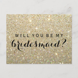 Cartão Postal De Convite Você será meu PC Bridesmaid - Dourada Glitter Fab