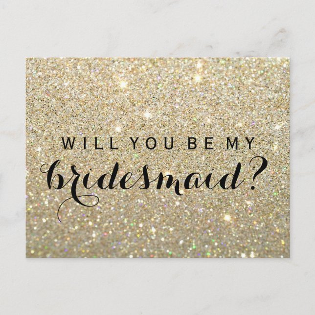 Cartão Postal De Convite Você será meu PC Bridesmaid - Dourada Glitter Fab (Frente)