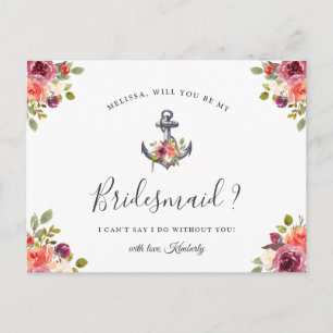Cartão Postal De Convite Você Será Minha Anchor Náutica Da Bridesmaid?