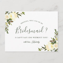 Cartão Postal De Convite Você Será Minha Bridesmaid Ivory White Chic Floral