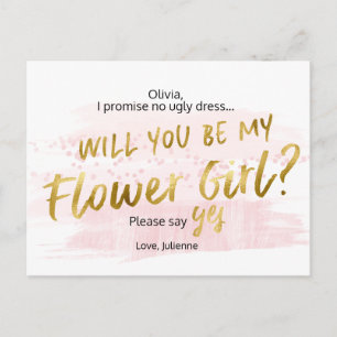 Cartão Postal De Convite Você será minha Dama de Flores Blush Aquarela
