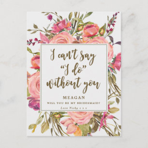 Cartão Postal De Convite Você será minha dama de honra, boho floral?