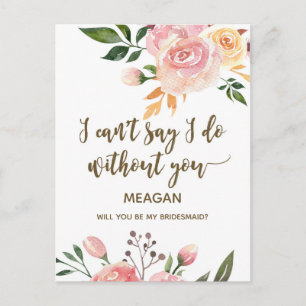 Cartão Postal De Convite Você será minha dama de honra, boho floral?