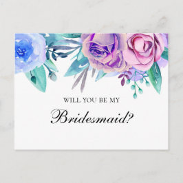 Cartão Postal De Convite Você será minha dama de honra. Casamento roxo e az