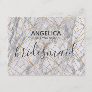 Cartão Postal De Convite Você será minha dama de honra, mármore branco?