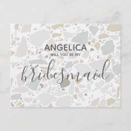 Cartão Postal De Convite Você será minha dama de honra White Terrazzo Moder