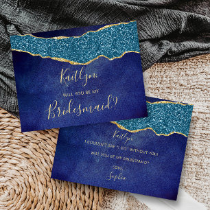 Cartão Postal De Convite Você Será Minha Marinho De Bridesmaid Azul E Ágata