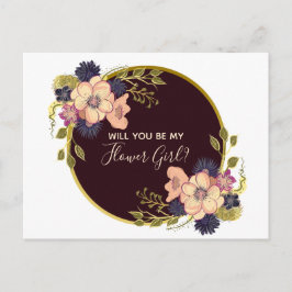 Cartão Postal De Convite Você Será Minha Menina de Flores Burgundy Marsala 
