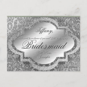 Cartão Postal De Convite Você Será Minha Porta-Voz? Silver Damask