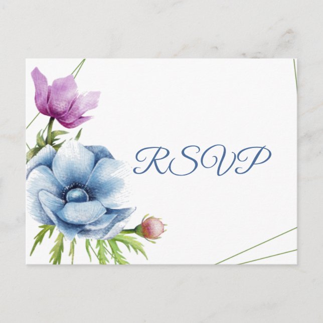 Cartão Postal De Convite Watercolor Anemone Flower Weding RSVP (Frente)