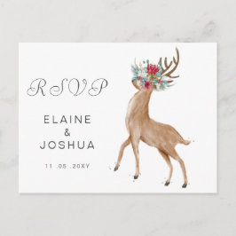 Cartão Postal De Convite Watercolor Deer Floral Antler Rustic Weding Rsvp