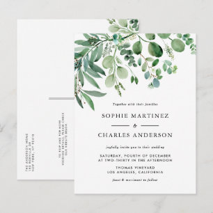 Cartão Postal De Convite Watercolor Eucalyptus Greenery Código QR Casamento