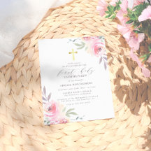 Watercolor Floral Dourado Cross First Santa Comunh