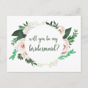 Cartão Postal De Convite Watercolor Floral Você Será Minha Placa De Bridesm