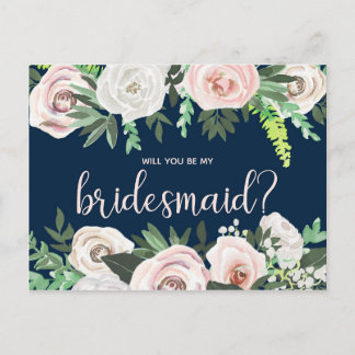 Cartão Postal De Convite Watercolor Floral Você Será Minha Placa De Bridesm