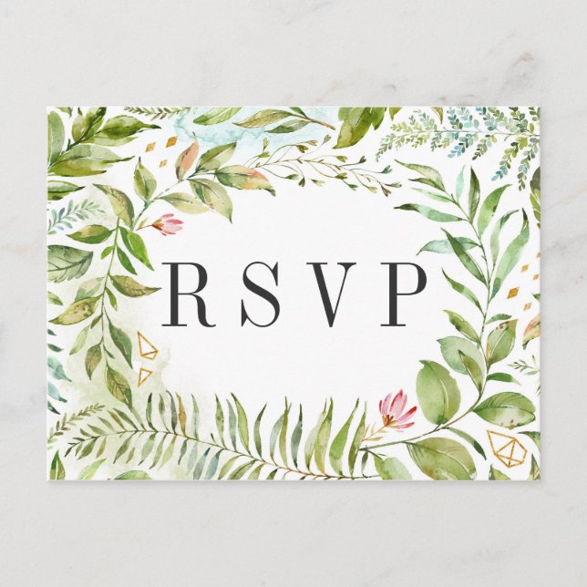 Cartão Postal De Convite Watercolor Floral Wild Green Foliage Wedding RSVP (Frente)