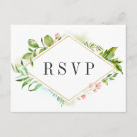 Watercolor Floral Wild Green Foliage Wedding RSVP